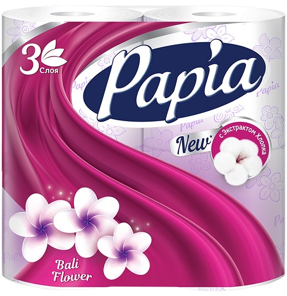 Туалетная бумага 3-х слойная Papia Bali Flower 4 рулона
